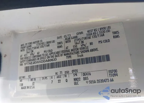 2013 Ford E-250 Commercial from USA, damaged, VIN 1FTNE2EWXDDA80633